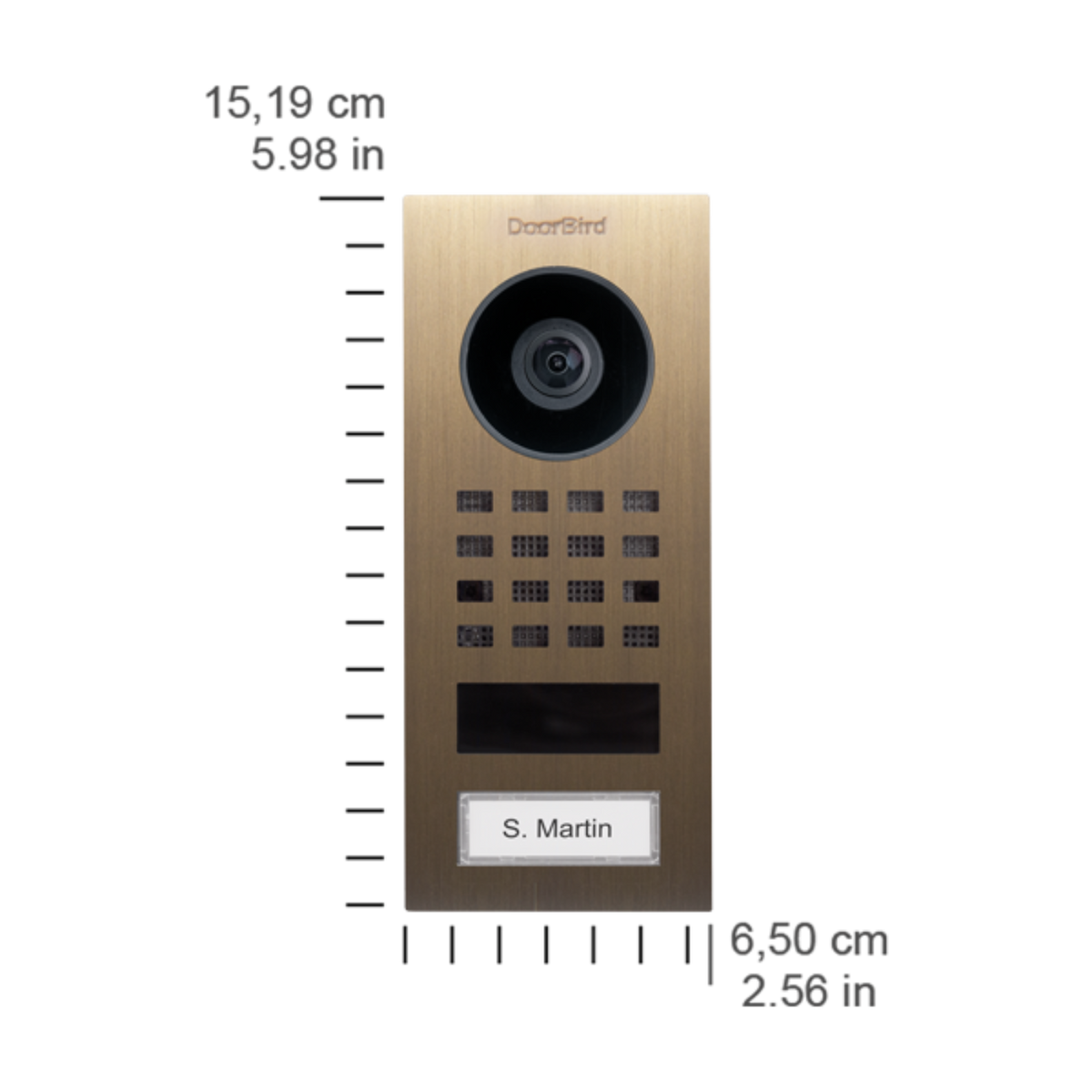 DoorBird D1101V Surface-Mount IP Video Intercom, 1 Call Button in Real Burnished Brass - 423873346