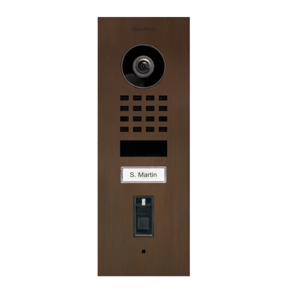 DoorBird D1101FV Fingerprint 50 Flush-Mount IP Video Door Station, 1 Call Button in Architectural Bronze - 423873513