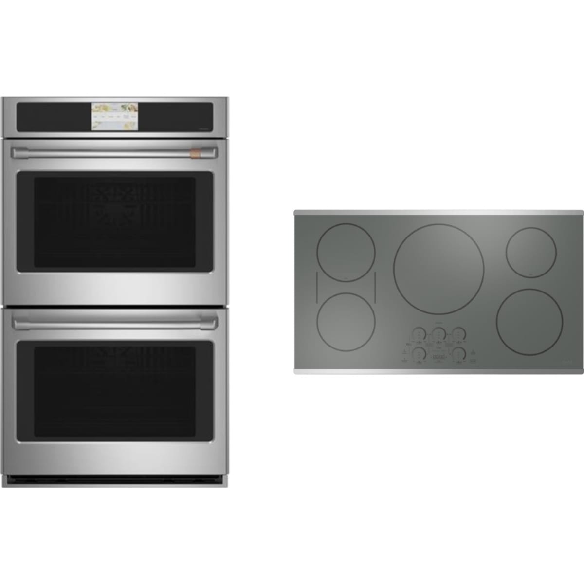 Cafe 2-Piece Package CHP90362TSS 36 Inch Induction Smart Cooktop and CTD70DP2NS1 30 Inch Double Convection Smart Electric Wall Oven