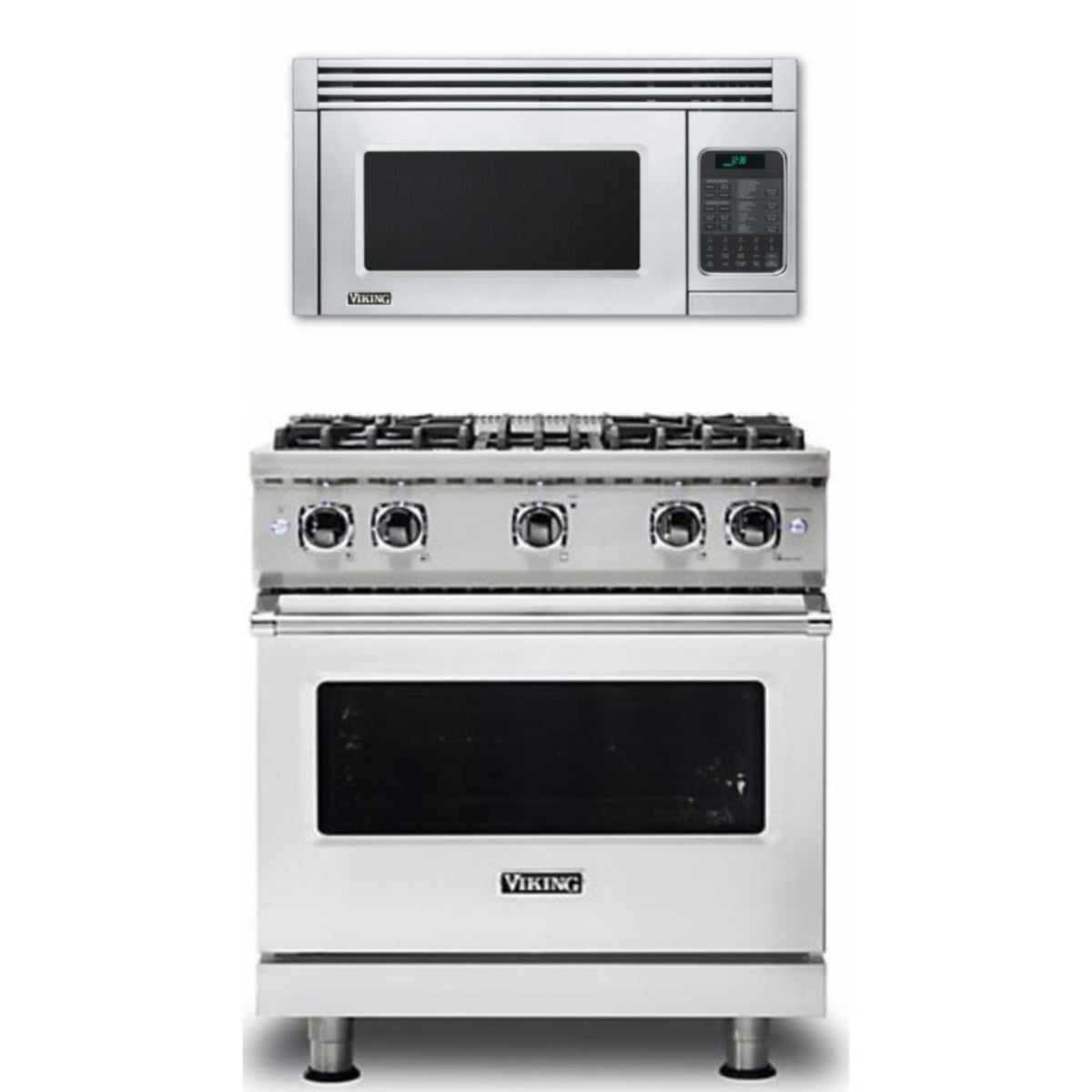 Viking 2-Piece Package 30 Inch Freestanding Professional Gas Range and 30 Inch Convection Microwave Hood - VGR5304BSS
