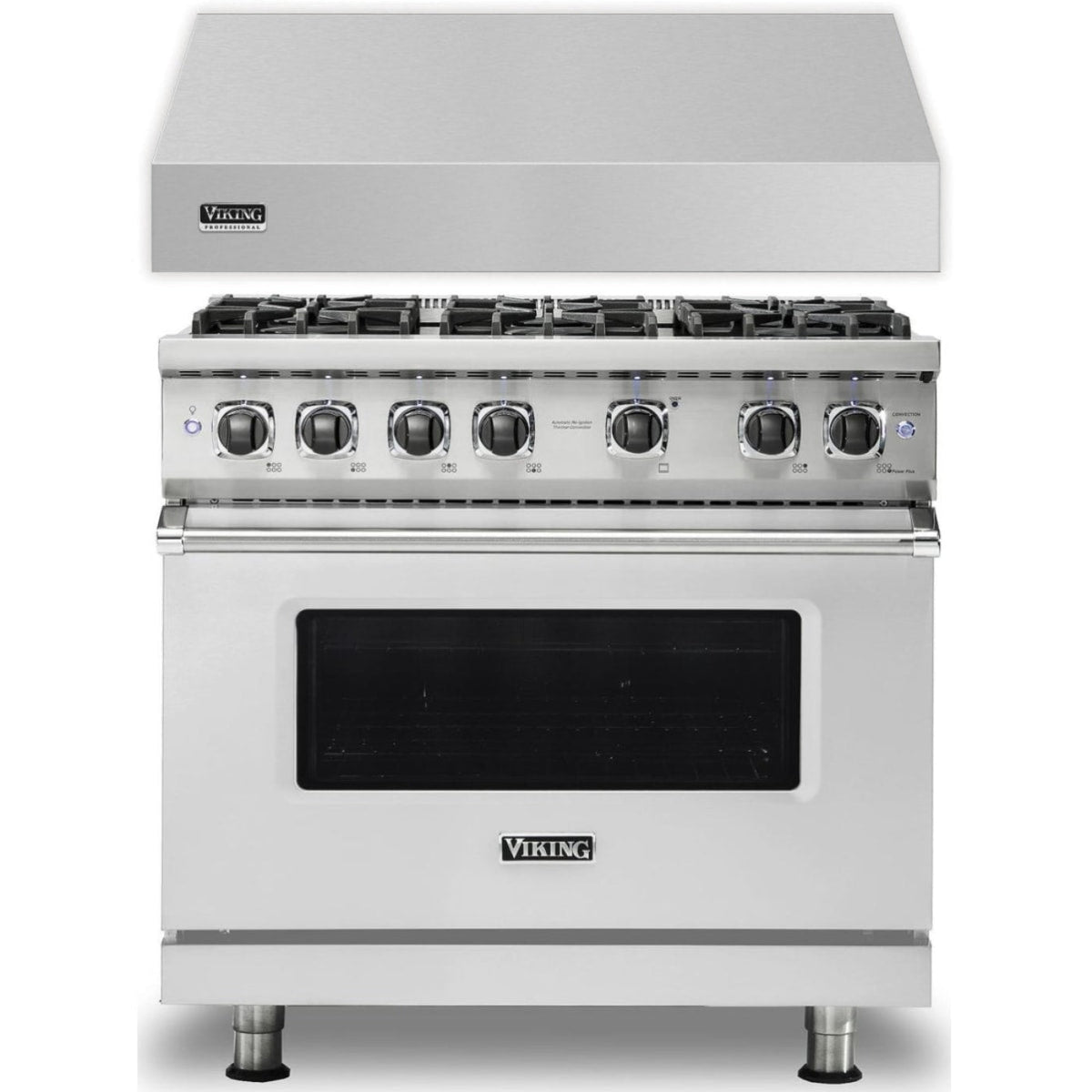 Klein Tools -Piece Package 36 Inch Freestanding Professional Gas Range and 36 Inch Wall Mount Range Hood - VGR5366BSS