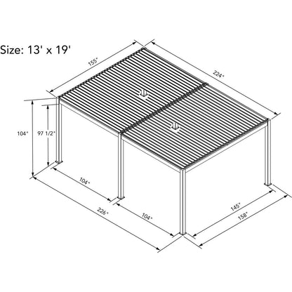 Bon Pergola 13' x 19' Wall Mount Louvered Villa Pergola
