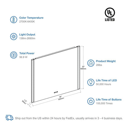 Blossom Binary 36″ LED Mirror - LED M5 3632 CH - Backyard Provider