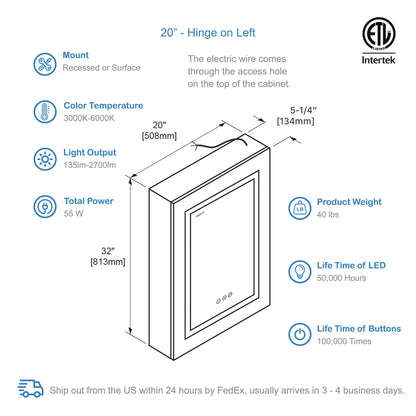 Blossom Asta – 20 Inches LED Medicine Cabinet - MCL2 2032L - Backyard Provider