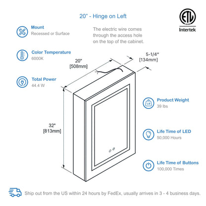 Blossom Vega – 20 Inches LED Medicine Cabinet - MCL4 2032L - Backyard Provider