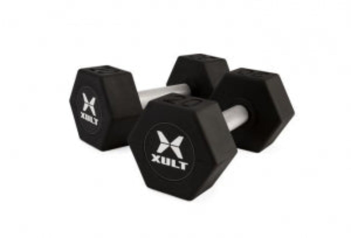 Johnson Health Tech XULT Urethane Hex Dumbbells - XULT Urethane Hex Dumbbell Pair, Black, 100 lb. -XT-100URE-HEX