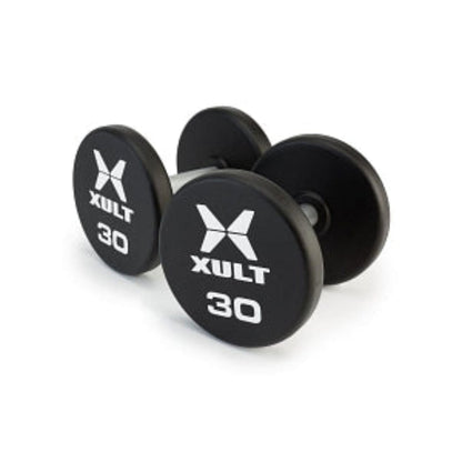 Johnson Health Tech XULT Urethane Round Dumbbells - XULT Urethane Round Dumbbell Pair, Black Plus, 190 lb. - XT-190URE-RND-P