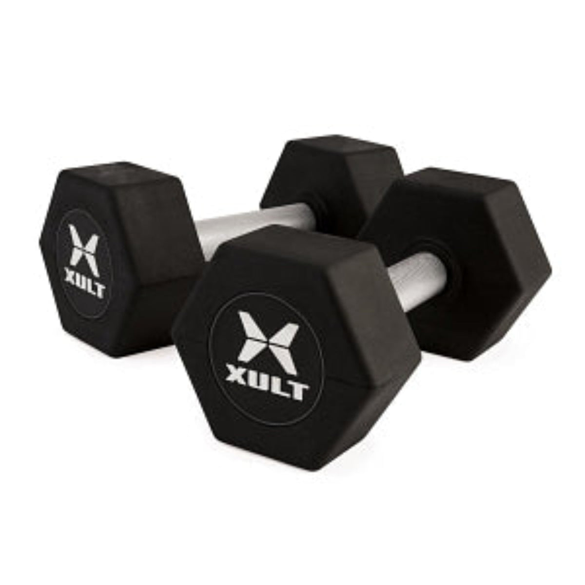 Johnson Health Tech XULT Rubber Hex Dumbbell Pairs and Sets - XULT Rubber Hex Dumbbell Set in Black, 100 lb. - XT-55-100RBR-HEX