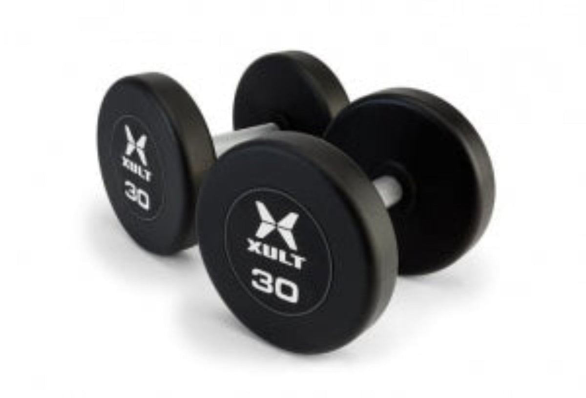 Johnson Health Tech XULT Urethane Hex Dumbbells - XULT Urethane Hex Dumbbell Pair, Black, 85 lb. - XT-085URE-HEX