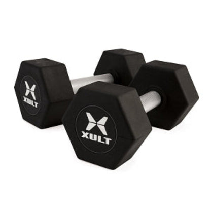 Johnson Health Tech XULT Rubber Hex Dumbbell Pairs and Sets - XULT Rubber Hex Dumbbell Pair in Black, 80 lb. - XT-080RBR-HEX