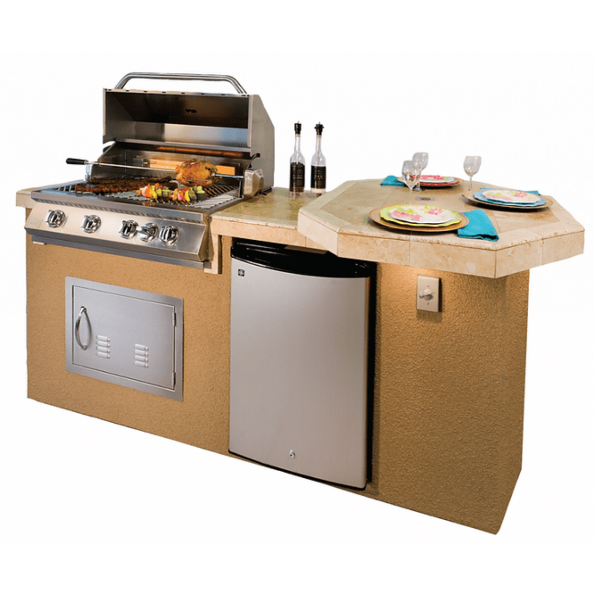 Kokomo Poly 7'6" BBQ Island with Octagon Bar on Three Sides and Built In BBQ Grill - POLY-LP