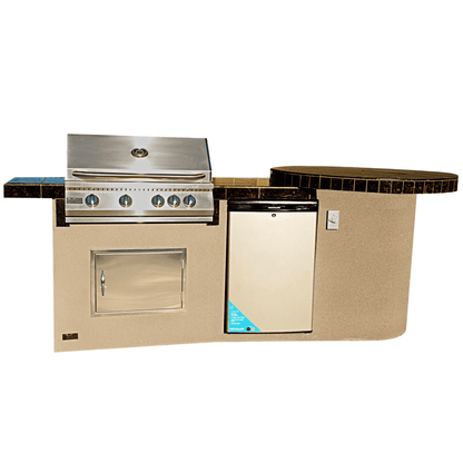 Kokomo Fire 9' BBQ Island with 4 foot Round Bar and 4 Burner Built In BBQ Grill