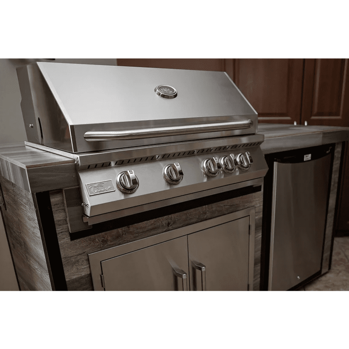 Kokomo Elite 6' BBQ Island With Built In BBQ Grill Drift Wood Look Siding 30 Inch Doors - ELITE-LP