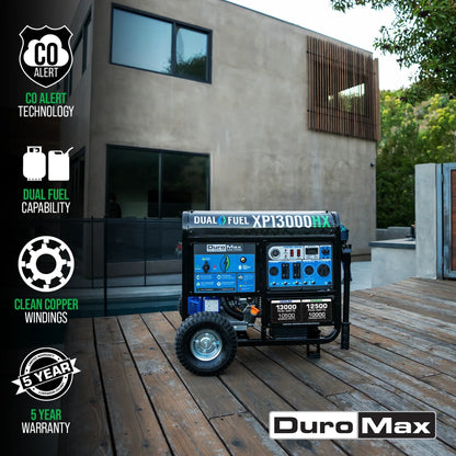 DuroMax 13,000 Watt Dual Fuel Portable HX Generator w/ CO Alert