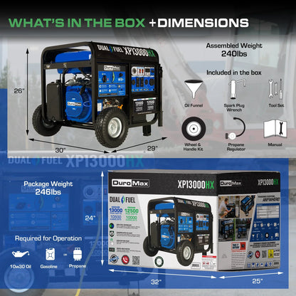DuroMax XP13000HX 13,000-Watt 500cc Electric Start Dual Fuel Portable Generator