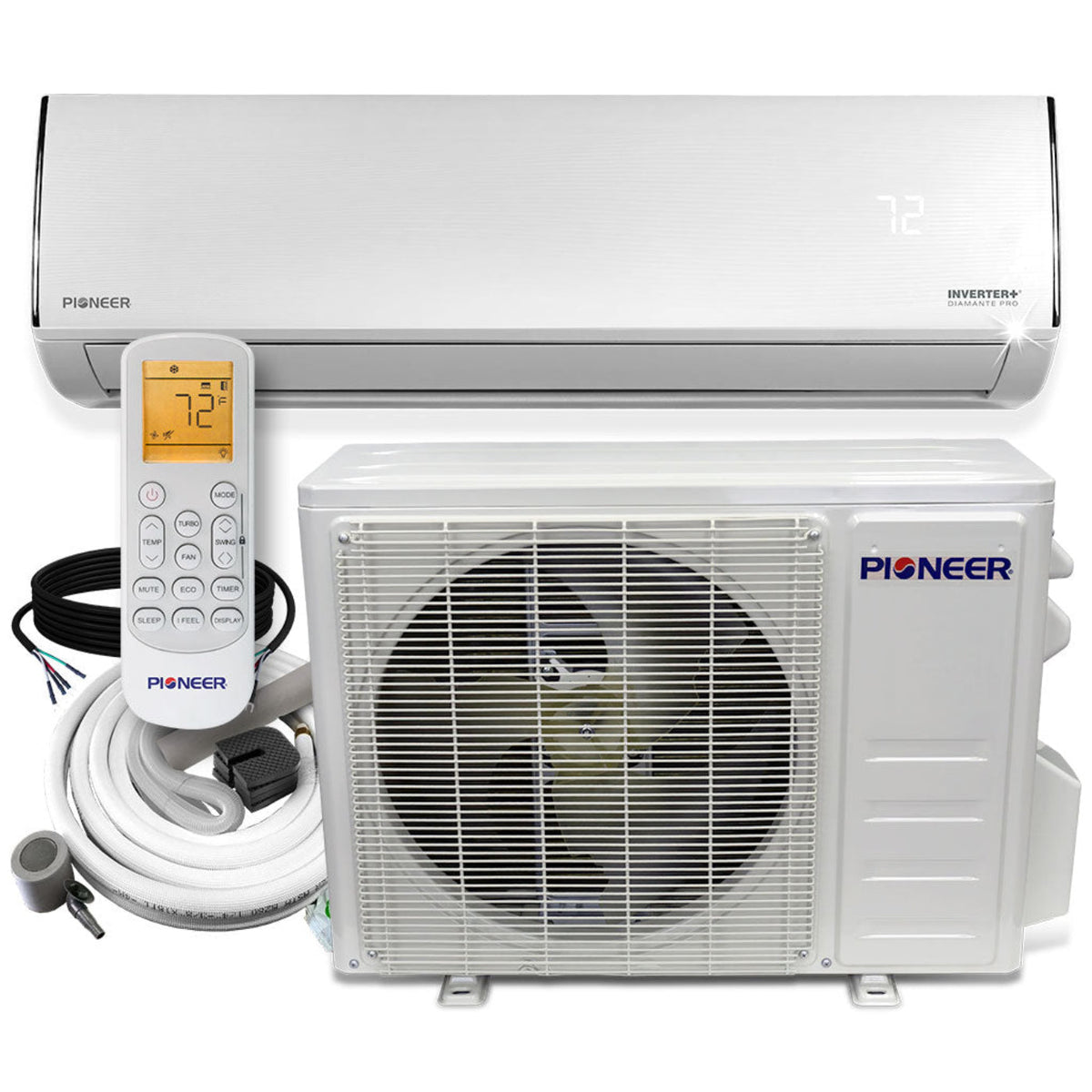 Pioneer Diamante Ultra 18,000 BTU 22 SEER2 Ductless Mini-Split Inverter++ Energy-Star Wi-Fi Air Conditioner Heat Pump Full Set 230V with 16 Ft. Kit - WYT018GLFI22RL