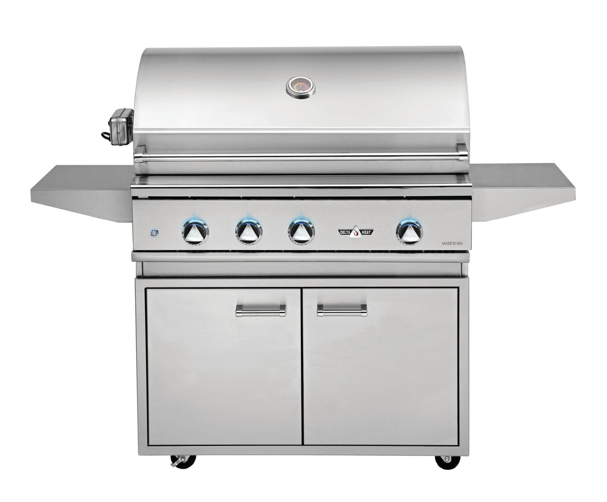 Delta Heat 38 Inch Natural Gas Grill on Cart with Interior Lights & Rotisserie - DHGB38-C + DHBQ38R-DN