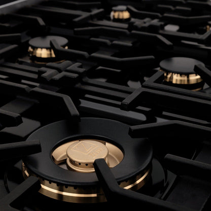 ZLINE Autograph 48 in. Gas Burner/Electric Oven Range in Black Stainless Steel and Champagne Bronze Accents, RABZ-48-CB
