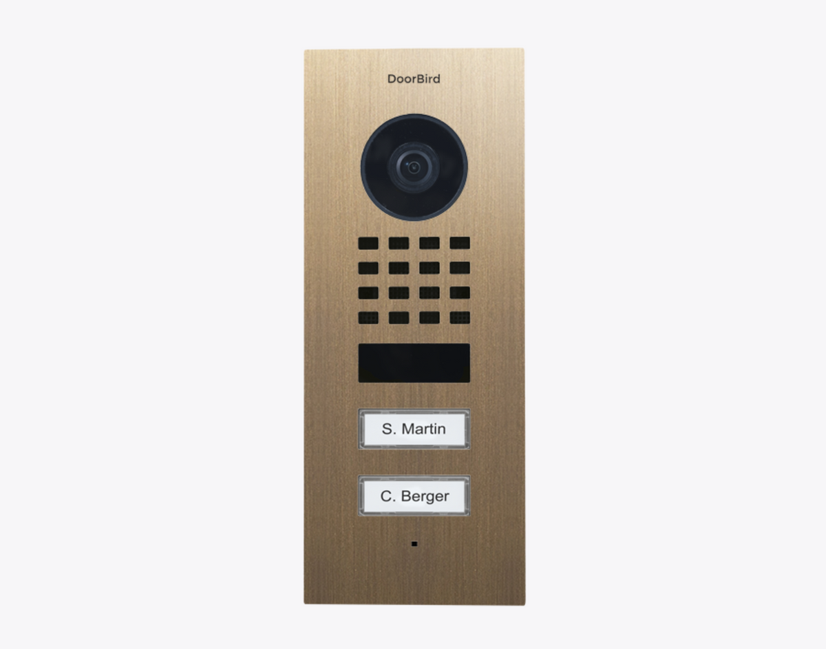 DoorBird D1102V Flush-Mount IP Video Door Station, 2 Call Button in Real Burnished Brass - 423873926