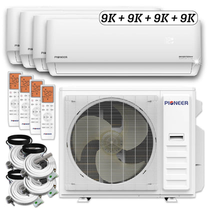 Pioneer Quad Split 36000 BTU 3-Ton Quantum Ultra Wi-Fi 22.5 SEER Energy-Star Multi (4) Zone Wall Mount Air Conditioner Heat Pump 230-Volt - WYT040GLSI24M4-9W-9W-9W-9W