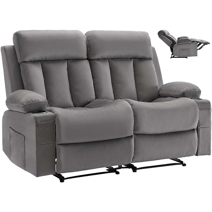 VEVOR Loveseat Velvet Recliner Sofa, Power Reclining Couch with Heating and Massage - Gray