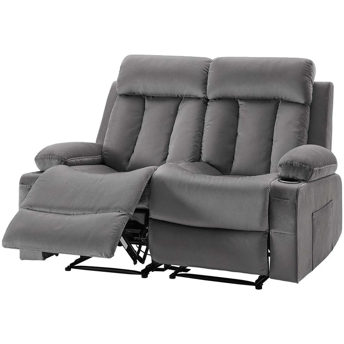 VEVOR Loveseat Velvet Recliner Sofa, Power Reclining Couch with Heating and Massage - Gray