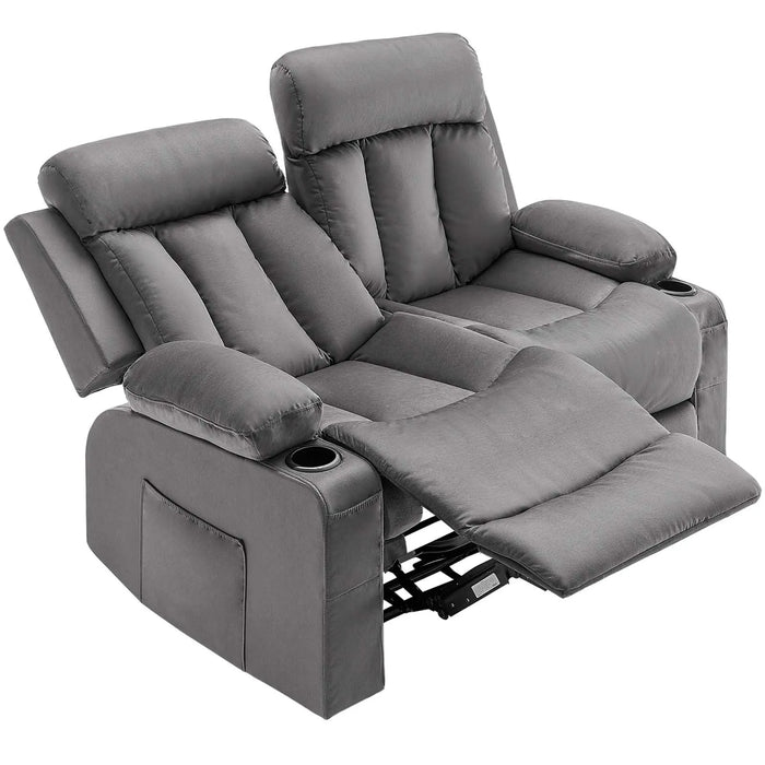VEVOR Loveseat Velvet Recliner Sofa, Power Reclining Couch with Heating and Massage - Gray