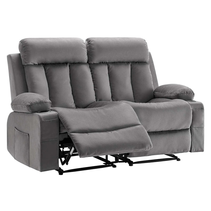 VEVOR Loveseat Velvet Recliner Sofa, Power Reclining Couch with Heating and Massage - Gray