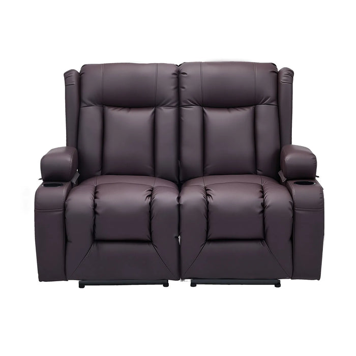 VEVOR Loveseat Power Double Recliner Sofa, with Heating & Massage and Timer - Brown
