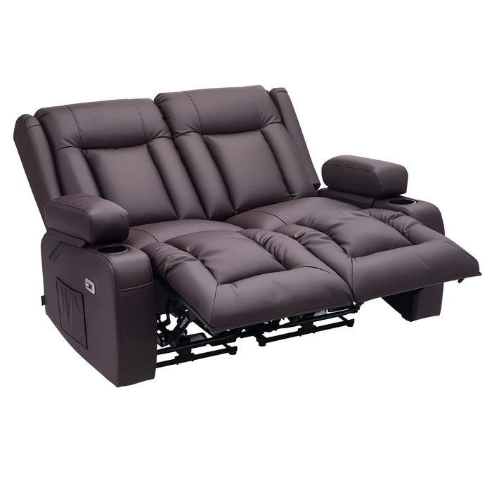 VEVOR Loveseat Power Double Recliner Sofa, with Heating & Massage and Timer - Brown