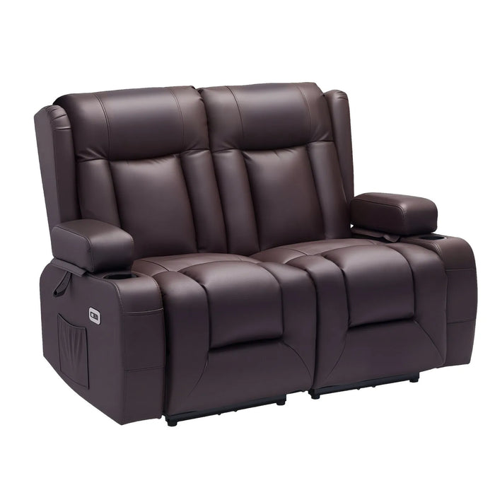 VEVOR Loveseat Power Double Recliner Sofa, with Heating & Massage and Timer - Brown
