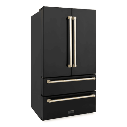 ZLINE 36 In. Autograph 22.5 cu. ft. Refrigerator with Ice Maker in Fingerprint Resistant Black Stainless Steel and Gold Accents, RFMZ-36-BS-G
